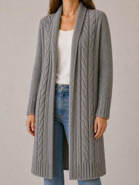 Anthropologie Elsamanda Sweater Cardigan Womens Small Gray Chunky Knit Open Long